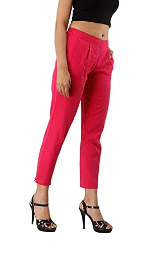 Image of DIGITAL SHOPEE Women Cotton Regular Fit Elastic Waist Casual Ankle Pant Trouser with Two Side Pocket