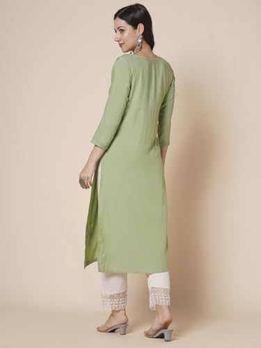 Image of RATAN Rayon Straight Lucknowi Chikankari Ethnic Wear Kurta for Women