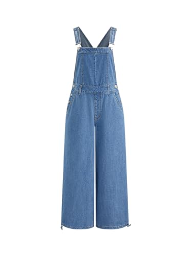 CIDER Overalls for Women Denim Pocket Buckle Up Wide Leg