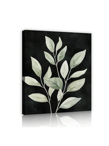 Tableau feuille noire et verte haut de gamme encadré 55cm