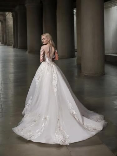Elegant Mermaid/Trumpet Formal Wedding Dress Court Train Off Shoulder Lace Satin Long Sleeve Appliques 20253