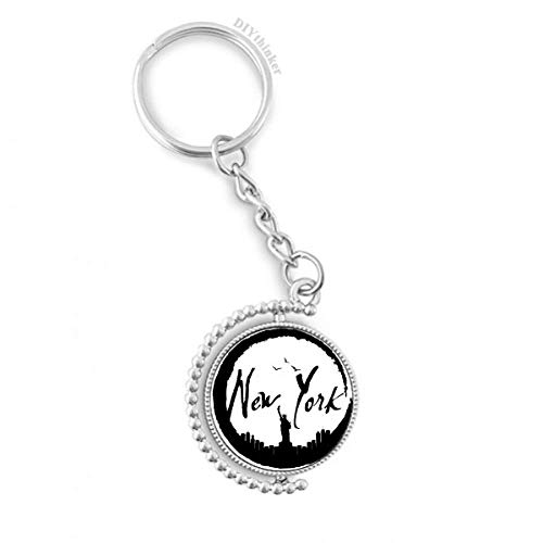Porte-clés souvenir New York États-Unis anneau rotatif et silhouette liberté