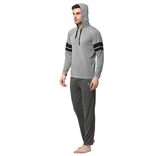 Image of Mack Jonney Cotton Blend Night Suit Co-ord Set for Men with Hodded Full Sleeve T-Shirt and Track Pant-VJ-MNS-TTP-GROUP21