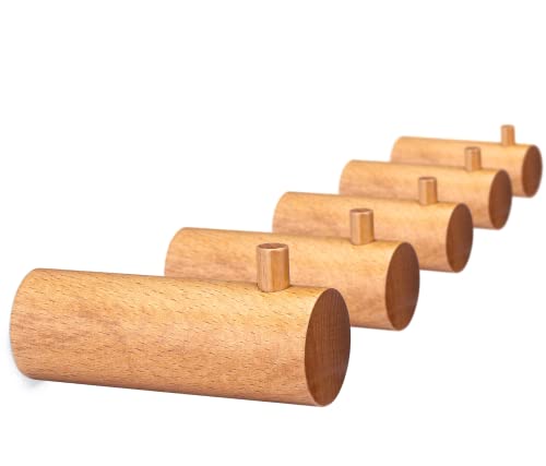 ESKŪVA Beech Wood Wall Hooks 5 Pack - 3 Inch Coat Hooks Hat Rack for Wall - Wooden Wall Hooks for Hanging Towels Heavy Duty - Backpack Hanger Key Hooks Wall Mounted Decorative Design