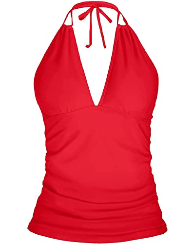 Image of Yonique Women's Halter Tankini Top V Neck Swim Top Tummy Control Bathing Suit