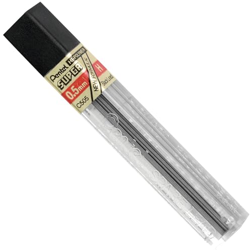 Pentel(R) Super Hi-Polymer(R) Leads, 0.5 mm, H, Medium, Black, Tube of 12 (C505-H)