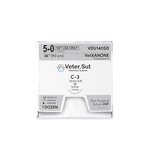 Image of VeterSut VetXANONE Absorbable Polydioxanone Surgical Suture USP Size 5-0, (C-3) 3 /8 13mm Reverse Cutting Needle, 36 Inches (90 cm), 12 Count, Veterinary Use