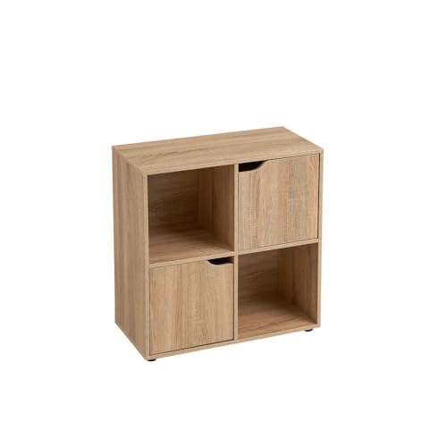 LOLAhome   Estantería Cubo Color Madera Marrón de 60x60x29 cm. Mueble de Almacenaje Compacto de Tablero de 12mm con 2 Puertas y 2 Huecos Abiertos para Dormitorio, Salón, Estudio, Oficina