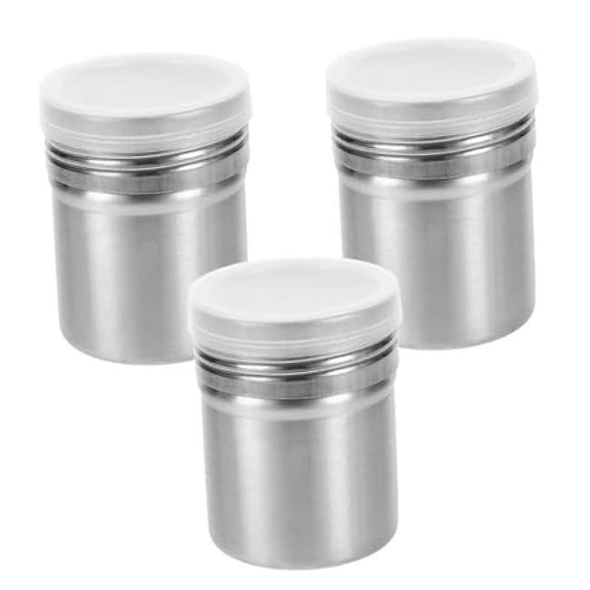 3pcs Stainless Steel Seasoning Shaker Small Powder Shaker for Spices Pepper Sugar Cocoa Moisture- Easy to Clean Kitchen Tool