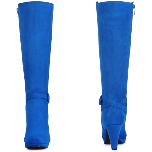 Perphy Low Platform Chunky Heels Buckle Knee High Boots for Women3