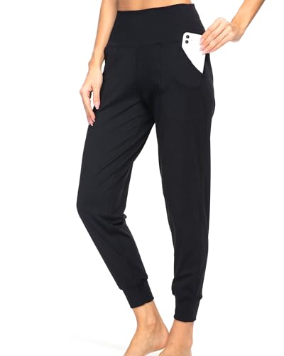 Image of Kcutteyg Women's Joggers with Pockets, High Waisted Jogging Pants for Women Workout Yoga Tapered Soft Pants (Black, Small)