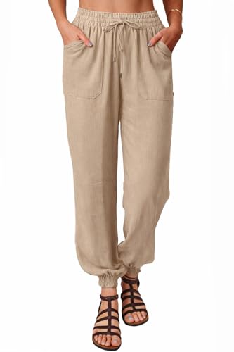 Nuofengkudu Femme Pantalon Sarouel Hippie Poches Cordon Taille Elastique Leger Baggy Respirant Uni Yoga Harem Pants Confort Vintage Detente Pantalons Bloomer...