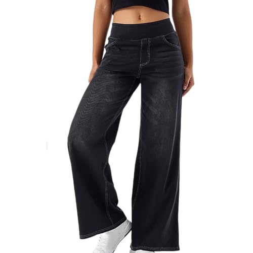 Huoghebg Baggy Jeans Damen Frauen Stretch Wide Leg Jeans Damen Denim Hose mit Gummibund Stretch High Waist Jeanshosen Weite Gerades Bein Weites Bein Bequeme Hose Jeanshosen Mit Taschen Huoghebg Baggy Jeans Damen Frauen Stretch Wide Leg Jeans Damen Denim Hose mit Gummibund Stretch High Waist Jeanshosen Weite Gerades Bein Weites Bein Bequeme Hose Jeanshosen Mit Taschen