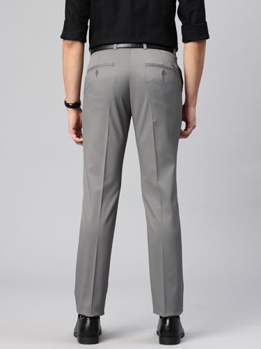 Image of Majestic Man Men's Slim Fit Solid Formal Trousers | Button and Zip | Side, Back Pockets | Italian Design | Office Wear /Executive Wear /Corporate Events /Business Meetings /Suit Pants