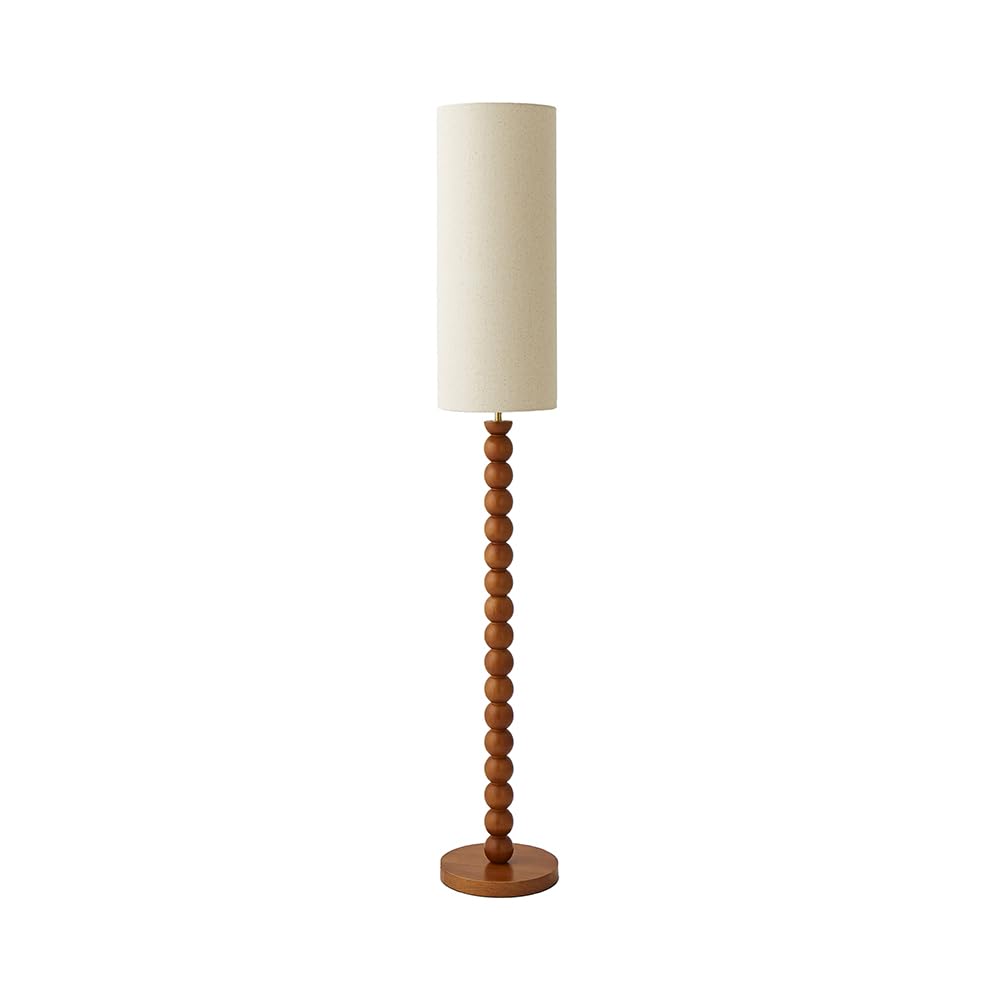 Valuelights Unisex Natural Wyatt Linen Tall Lamp Shade Walnut Wood Bobbin Floor Lamp With Led Bulb