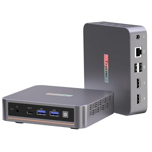 Interfacce estese - Il mini PC Trycoo N150 dispone di 2 porte USB 3.2 (fino a 10 Gbps), 2 porte USB 2.0, 2 porte HDMI, una porta di tipo C e un jack audio da 3,5 mm. Supporta WiFi 5, Gigabit Ethernet (RJ45 1000Mbps) e Bluetooth 4.2, consentendo una facile connessione di dispositivi esterni come stampanti e proiettori. Perfetto sia per uso domestico che in ufficio.