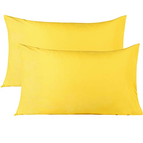 Image of Soft Pillow Covers 17 x 27 Inches - 100% Egyptian Cotton 400 Thread Count Set of 2 Pillow Cover Set Envelope Closure Hotel Quality Pillowcase - Yellow