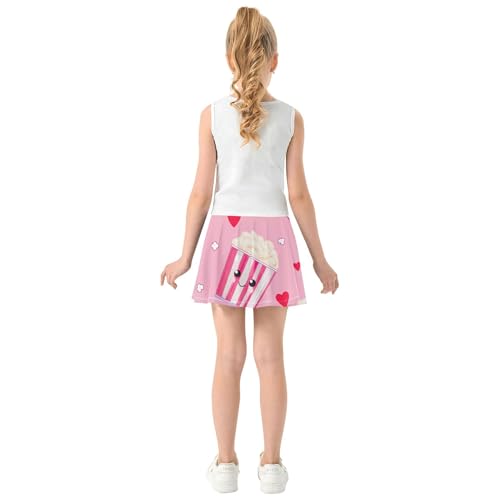 Girls Skorts Athletic Shorts Cute Popcorn Smiling Pink Tennis Skirts Toddler Dance Golf Butterfly Skirt 3t4