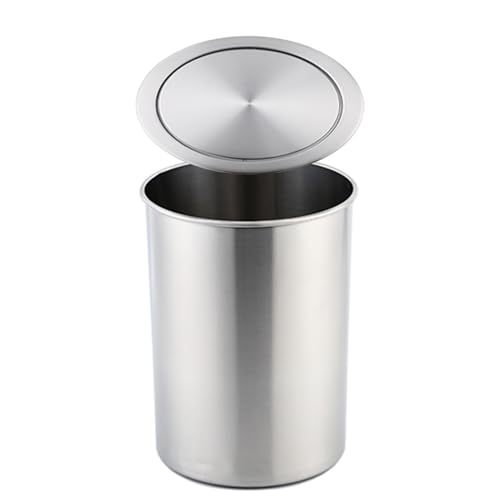 IUokLU Trash Chute with Lid,Stainless Steel Built-in Recycling Bin,Kitchen Cabinet Inserted Recessed Counter Top Trash Bin,Rose Gold-Single lid（Grey-Lid + trash can）