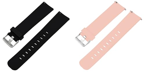 Image of ACM Pack of 2 Watch Strap Silicone Belt 20mm compatible with Inbase Urban Lyf M Smartwatch Casual Classic Band (Black /Creame Pink)