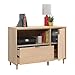 Pemberly Row Engineered Wood Credenza, 44 in W x 30 in H, Natural Maple Finish, Adjustable Storage Shelf, File Drawer, Solid Wood Feet, Mid-Century Style Media Stand or Home Office Desk