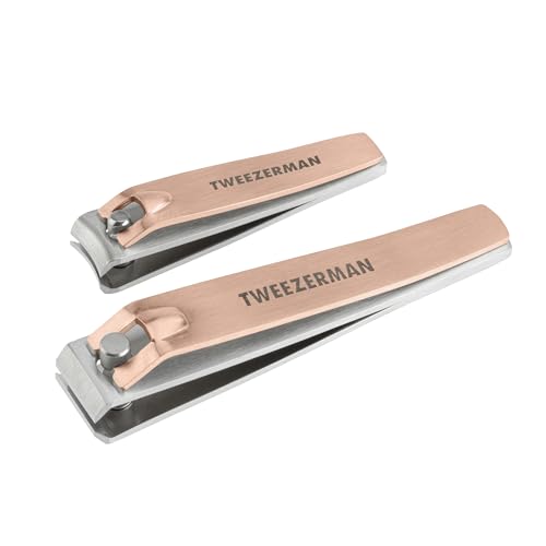 TWEEZERMAN Cortauñas Combo Clipper Set (2 piezas, Corte preciso de las uñas de manos y pies, Resistente para uñas fuertes), Oro rosa