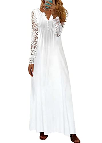 Tomwell Robe Chic Et Elegant Robe Femme Chic Robe d'été imprimée Florale pour Femmes Décontracté Col en V Boho Robe Ample Fluide Robe Femme Ete Mi Longue A Blanc1 XXL