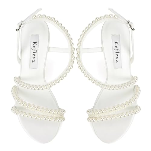 Pearl Heels Wedding Shoes for Bride Open Toe Heeled Sandals Bridal Shoes Strappy Wedding Heels2
