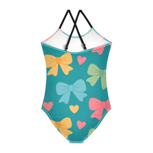 Bolaz Girls Swimsuits One-Piece Bathing Suits Multicolor Kids Sport Summer Beach Swimwear for 3-10 Years Old-Bow Heart Pattern2