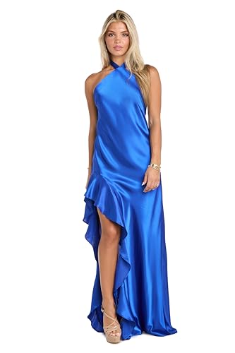 knee length dresses for ladies Alice Satin Halter Maxi Dress / Lemon | Meshki main image 0
