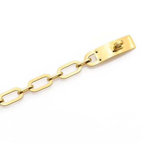 18K Gold Plated Turn Lock Bracelet,Classical Fashion Stainless Steel Chain Bracelet for Men and Womens 5