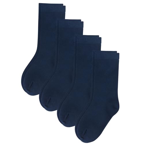 Girls Boys Crew Socks: 4 Pairs Daily Wear with Kids School Uniform