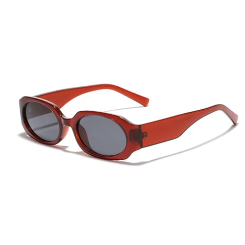Lunettes de soleil rectangle femmes anti-UV400 rétro rouge et gris chic