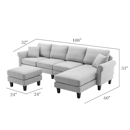 Image of Nathan 6 Seater L Shape Sofa with Centre Table | 6 Seater Sofa Set for Living Room | Premium Fabric Sofas (Nathan LightBlue, RHS)