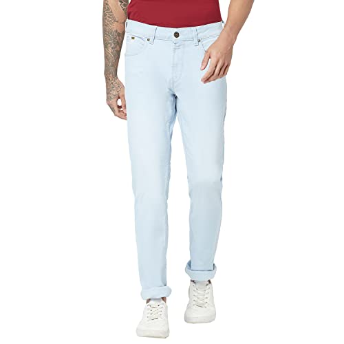 Image of BLUE BUDDHA Men's Denim Slim Fit Jeans: Mid Rise, Flat Front, Casual Elegance with Comfort and Flexibility - Light Blue