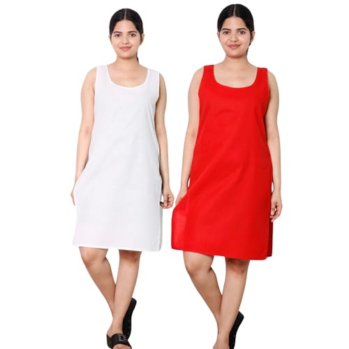 Image of KASANI Women's Camisole Cotton Long Knee-Length Sameej /Slip /Inner, Sleeveless, Pack of 2