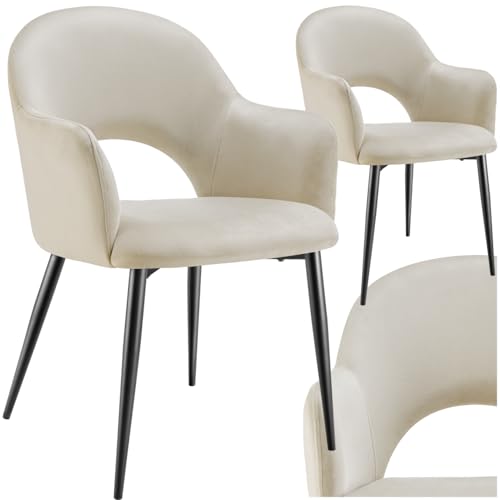 tectake® sillas de Comedor Elegantes, Terciopelo, Silla Comedor nordica, Silla de Cocina Acolchada con reposabrazos, sillas Comedor Modernas con Patas de Acero Antideslizantes - 2 Sillas Crema