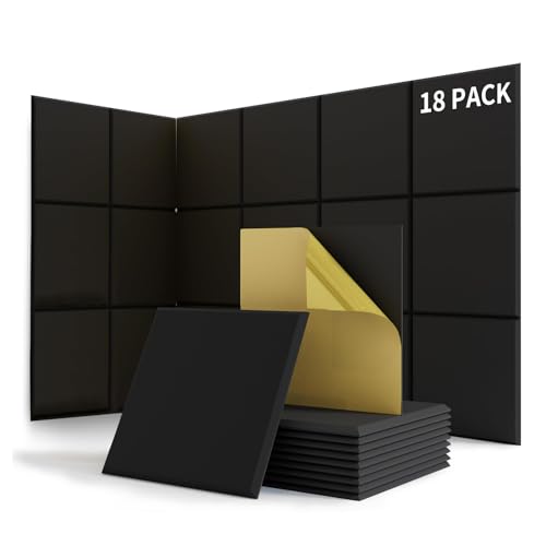 suzao Lot de 18 Panneaux Acoustiques Autocollants Mousse Acoustiques, Densité 213 kg/m³, NRC 0,90, 100% Fibre de Polyester, Mousse Anti Bruit Mural pour...