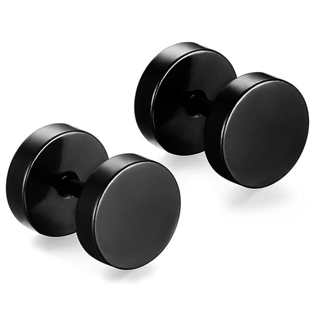 beautivia Stainless Steel Ear Piercing Plugs Tunnel Punk Style 10 mm Stud Earrings Set For Men Women-picture-12