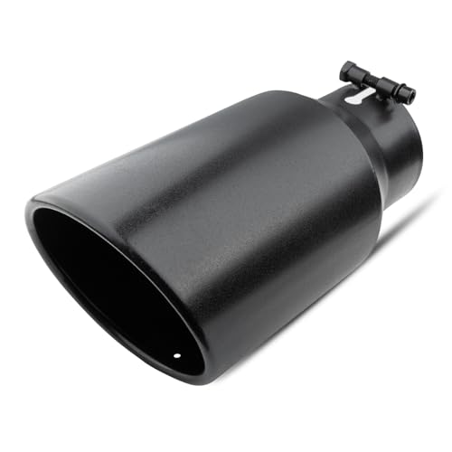 Vurkcy 4 inch Inlet Exhaust Tip 6 Outlet 12 Overall Length Stainless Steel Exhaust Tail Pipe Bolt-On Rolled Edge Slant Sleek Angle Cut Polished Tailpipe Black