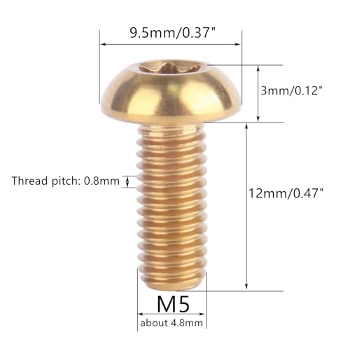 Image of 4PCS Titanium M5 x 12mm T25 Torx Head Bolt Screw (Gold)