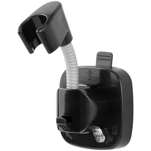 ASSRECT Support De Pommeau De Douche À 360° Avec Ventouse | 10 kg Capacité De Charge, Montage Sans Outil | Noir, Avec Crochet, Pour Locations & Petites...