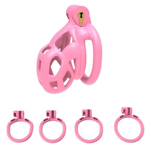 Pink Chastity Cage for Men Plastic Penis Cage Sissy Chastity Devices BDSM Sex Male Cock Cage for Sexual Adult (Micro Flat Ring)