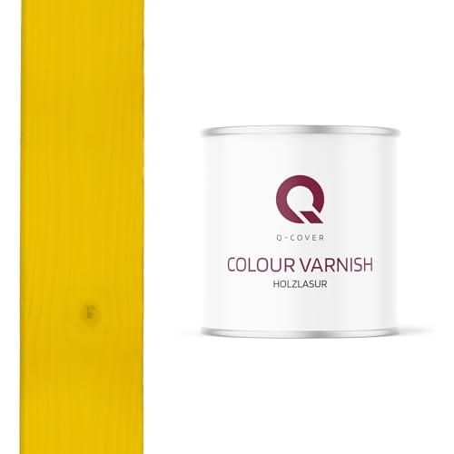 Q-Cover Holzlasur Gelb 2.5L (ca.13m²-1 Anstrich) Satin Holzschutz Holzschutzlasur Lasur Wasserbasierte Innen Außen Lasur Abperleffekt Für Holz