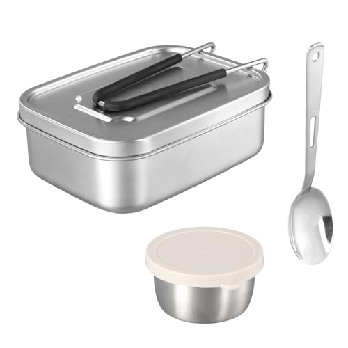 Joyan Porta Pranzo in Acciaio Inox Lunch Box da 1200 ml con Divisori Flessibili, Cucchiaio e Contenitore per Salse, Perfetto per Bambini e Adulti, Resistente e Sostenibile