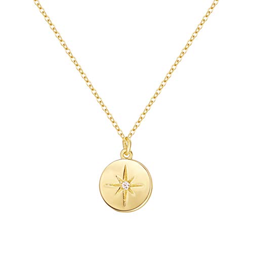 S.Leaf 18k Gold Plated Pendant Necklaces for Women 925 Sterling Silver Dainty Layered Horizontal Bar Star Starburst Moon Cubic Zirconia Lariat Necklace for Women Trendy Gifts for Girls