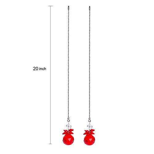 Image of Crystal Ceiling Fan Pull Chains Hanging Pendants Prism Pack Of 2 Red