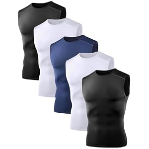 Dalavch 5 Pack Men’s Sleeveless Compression Shirts Sports Workout Tank Tops | Cool Dry, Rash Guard, Gym, Athletic, Football, Basketball, Running, Cycling, Exercise, Undershirt Base Layer T Shirts