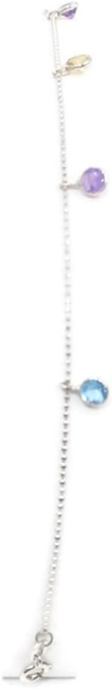 Sophia Fine Jewelry Multi-Color Gemstone Charm 10" Anklet,14k White Gold Cable Chain