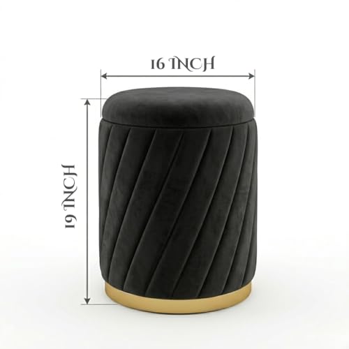 Image of Mythic ArtsRound Upholstered Sitting Stool & Footrest Velvet Storage Ottoman Pouffe16 X 16X 19 inch | Versatile Puffy for Living Room, Bedroom, and Office ? Chic Home Furnishings & Dcor Blue